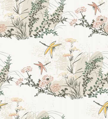 Behang Weiland met bloemen en libellen