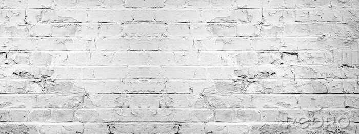 Behang White gray light damaged rustic brick wall texture banner panorama