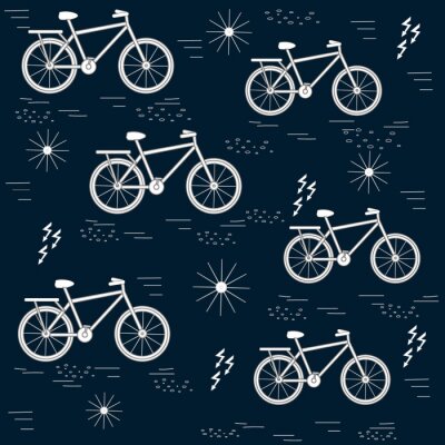 Behang White outline, decorative elements, seamless pattern, vector, dark blue background
