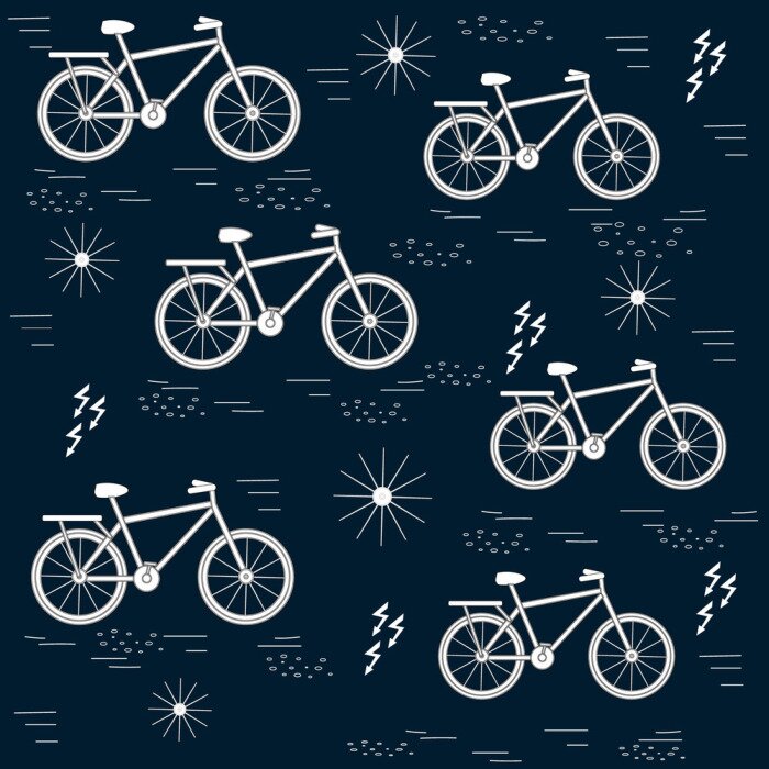 Behang White outline, decorative elements, seamless pattern, vector, dark blue background