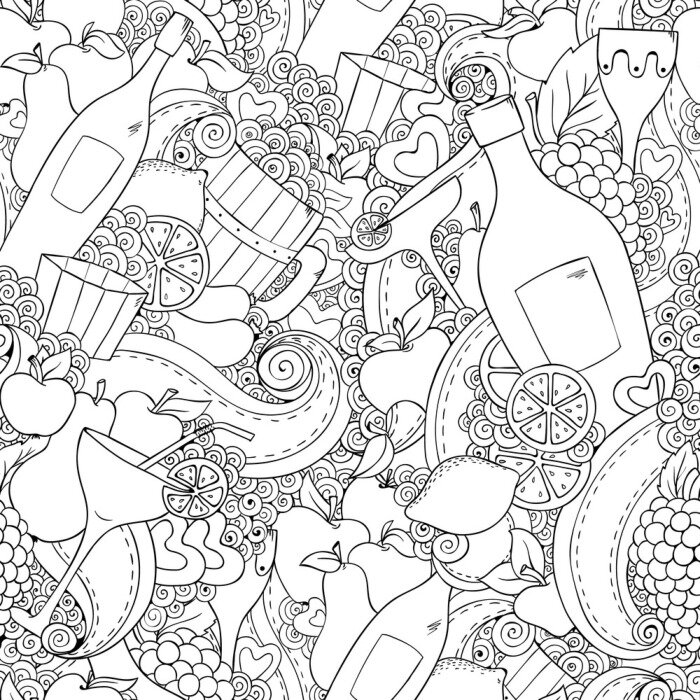 Behang Wijn en cocktail naadloze achtergrond.