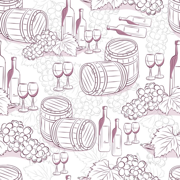 Behang Wijn naadloos patroon. Wijn achtergrond.