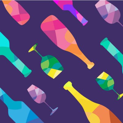 Behang Wijnfles en een wijnglaspatroon