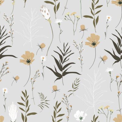 Behang Wilde bloemen op een grijze achtergrond