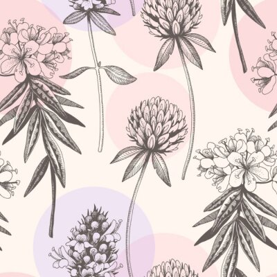 Behang Wilde bloemen op een pastelkleurige geometrische achtergrond