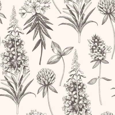 Behang Wilde planten in vintage stijl