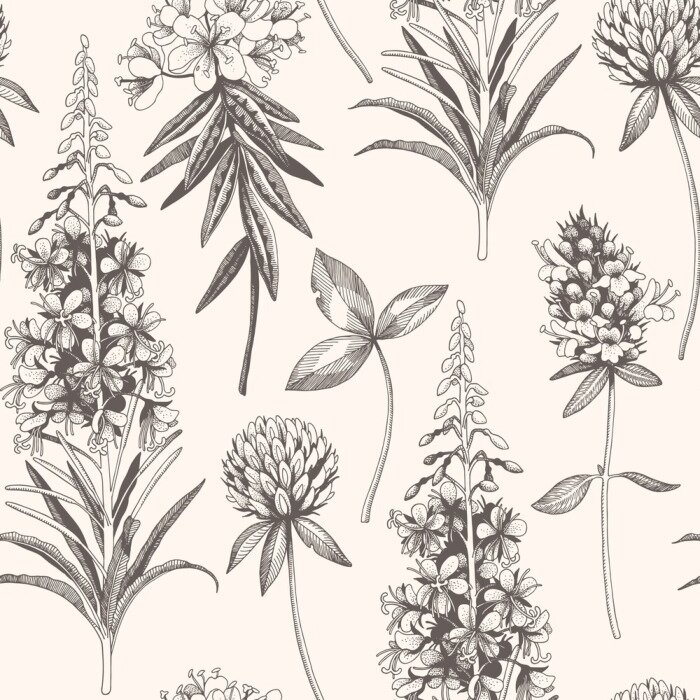 Behang Wilde planten in vintage stijl