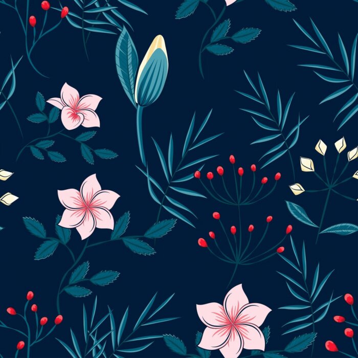 Behang Wilde vegetatie op een donkere achtergrond