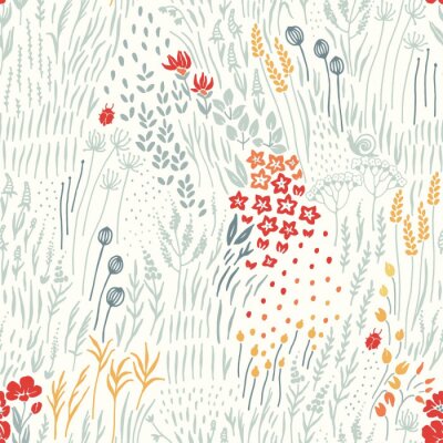 Behang Wildflowers gras en slakken