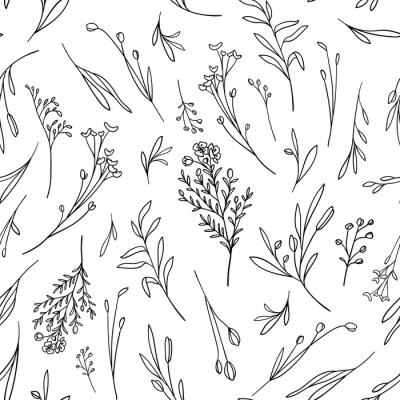 Behang Wildflowers seamless pattern on white background. Botanical illustration