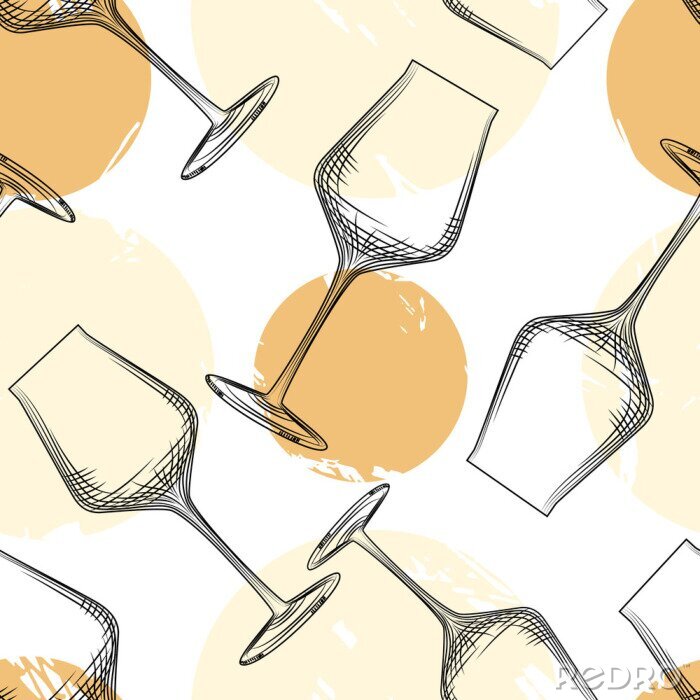 Behang Wine glass seamless pattern. Empty wine glass backdrop.