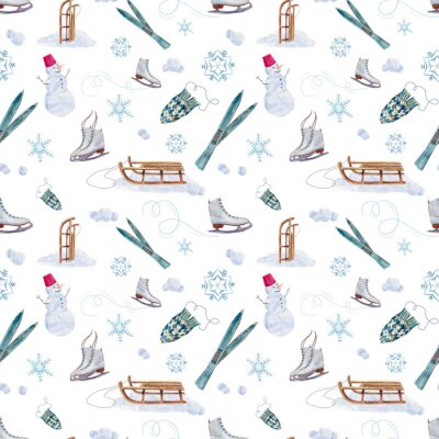 Behang Winter aquarel naadloze patroon