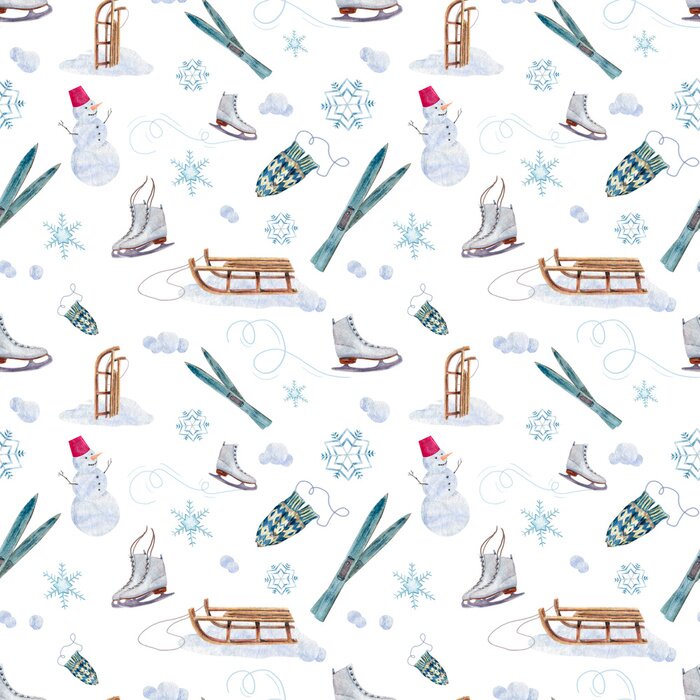 Behang Winter aquarel naadloze patroon