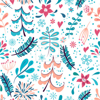 Behang Winter Bloemen en Sneeuwvlokken