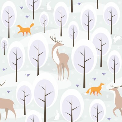 Behang Winterbos en wilde dieren