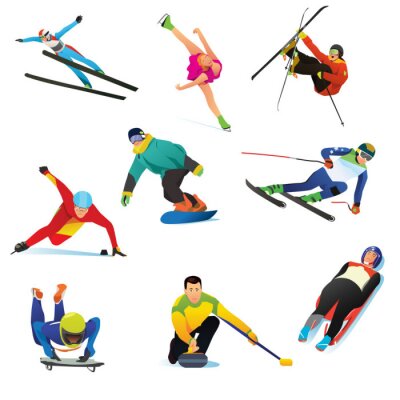 Behang Wintersporten Cliparts Icons