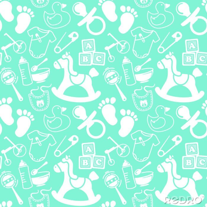 Behang Wit en blauw babypatroon