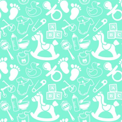 Behang Wit en blauw babypatroon