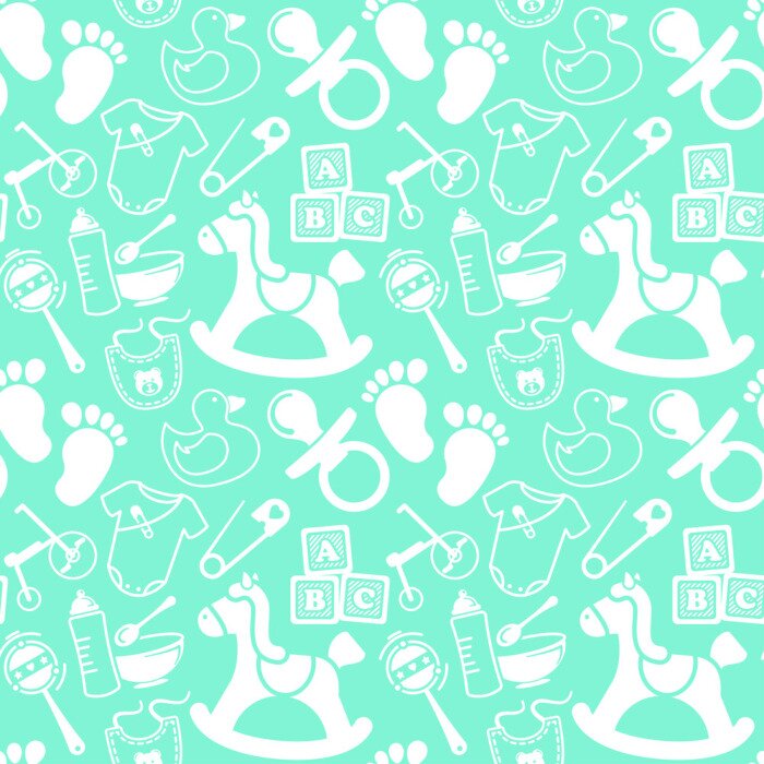 Behang Wit en blauw babypatroon
