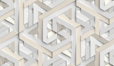 Behang Wit geometrisch patroon in 3D