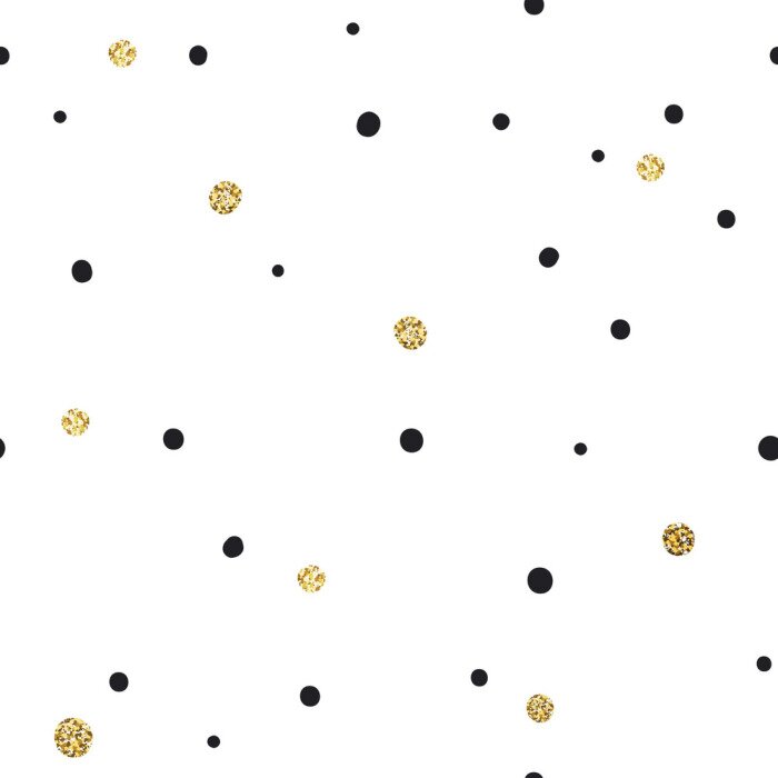 Behang Wit met zwarte stippen in geel motief