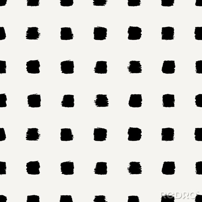 Behang Wit patroon met geschilderde zwarte vierkanten