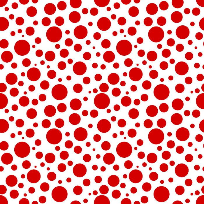 Behang Wit patroon met rode stippen van verschillende grootte