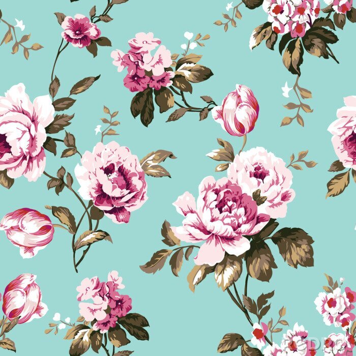 Behang Wit-roze rozen op een blauwe achtergrond