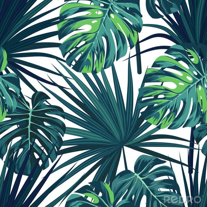 Behang Witte achtergrond met tropische planten