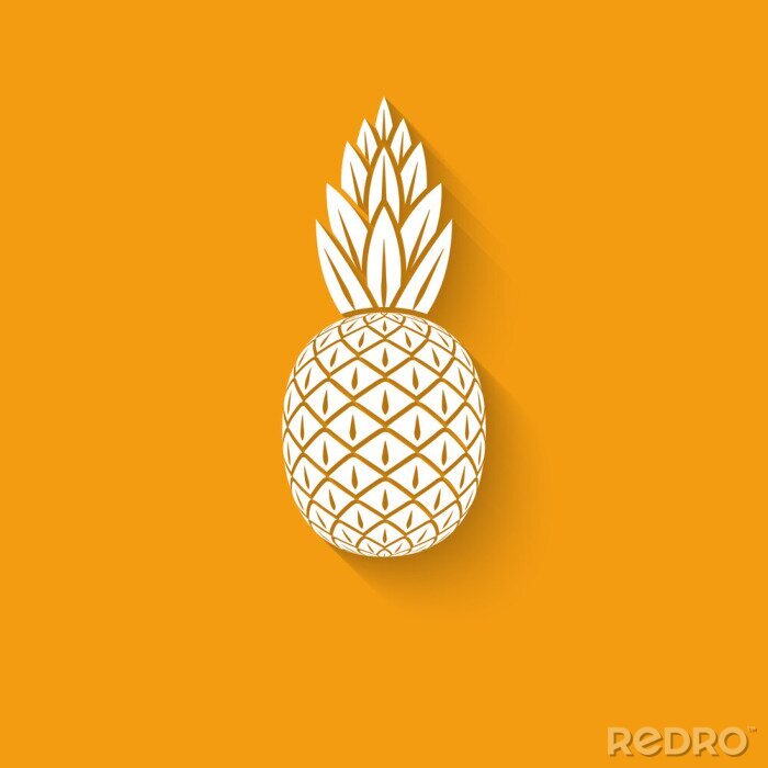 Behang Witte ananas op een oranje achtergrond
