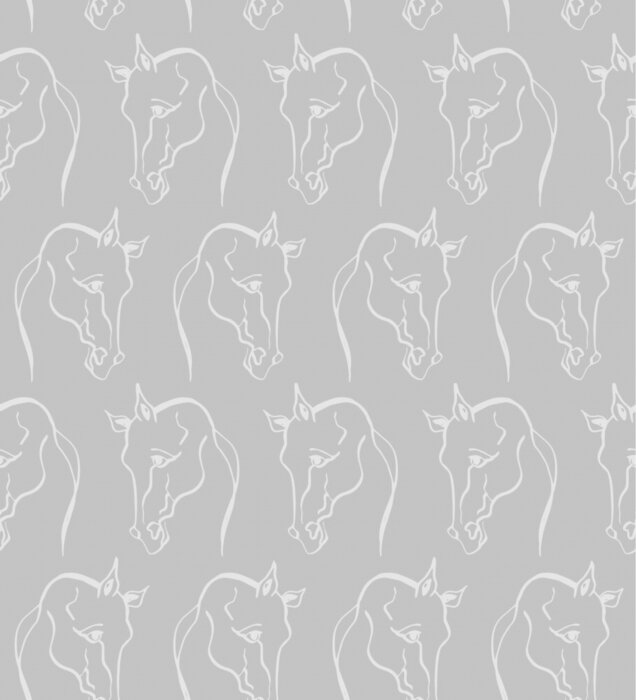 Behang Witte contouren van paardenhoofden op een grijze achtergrond