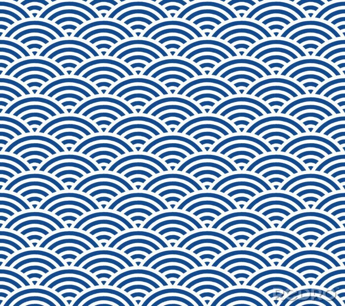 Behang Witte en blauwe symmetrische golven