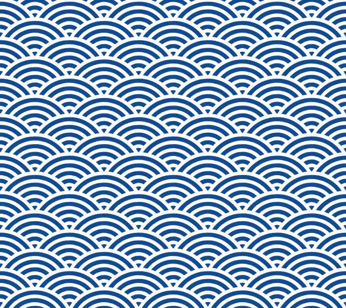 Behang Witte en blauwe symmetrische golven