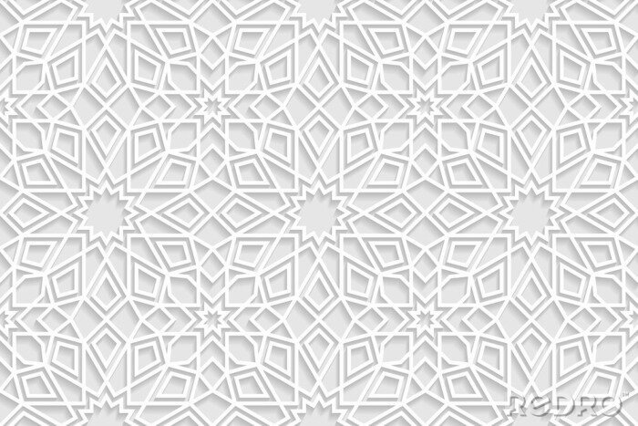 Behang Witte en grijze Oosterse Arabische geometrie