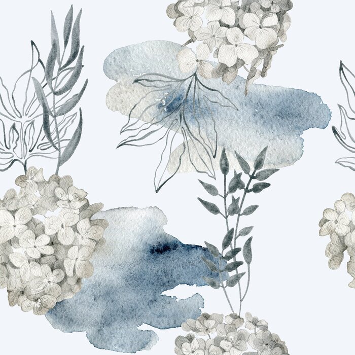 Behang Witte hyacint en waterverf vlekken