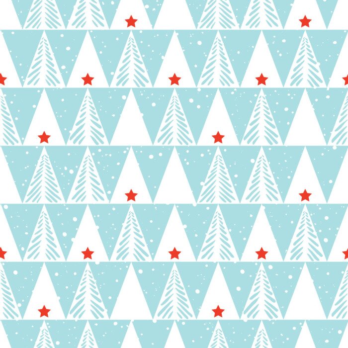 Behang Witte kerstbomen en rode sterren in Scandinavische stijl