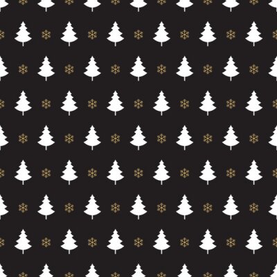 Behang Witte kerstbomen op een zwarte achtergrond