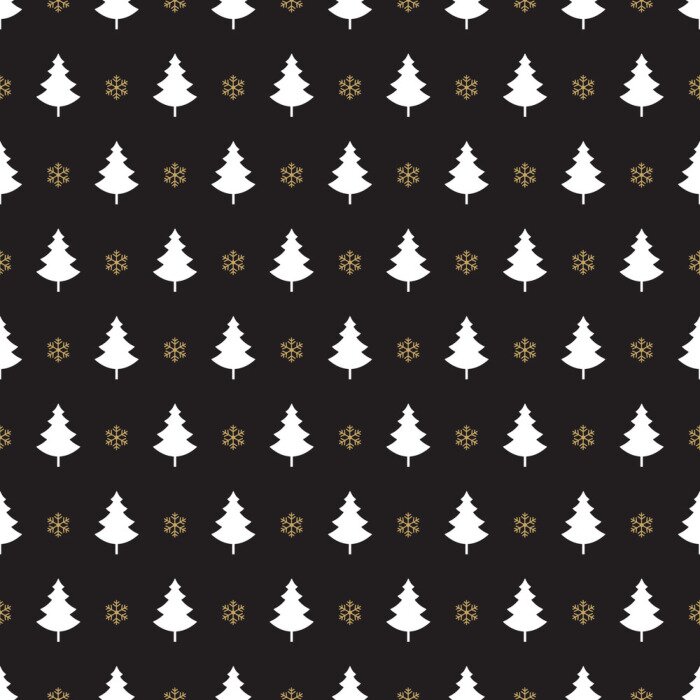 Behang Witte kerstbomen op een zwarte achtergrond