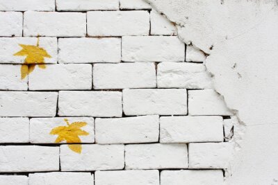 Witte muur met gele bladeren