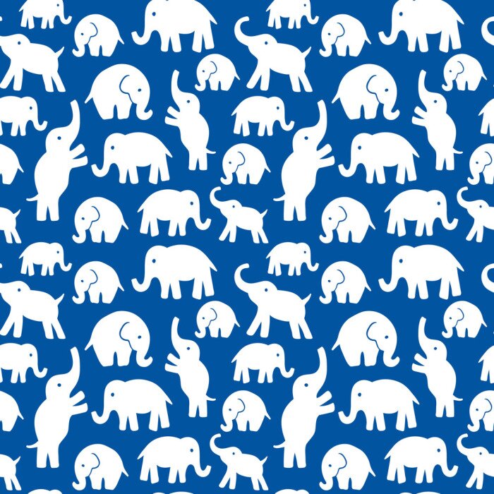 Behang Witte olifanten op een blauwe achtergrond