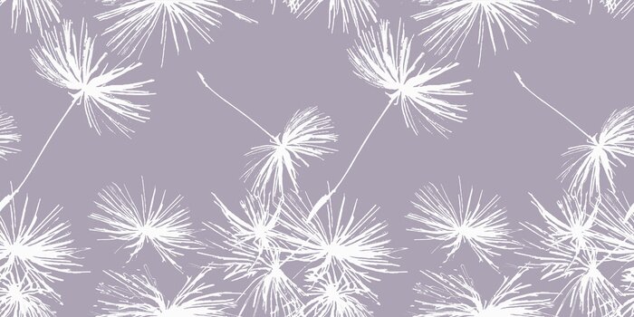 Behang Witte paardebloemen op een pruimachtergrond