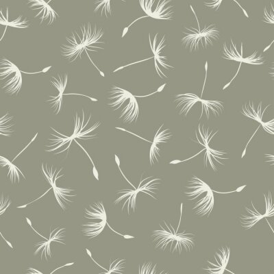 Behang Witte paardebloemzaden op een grijze achtergrond