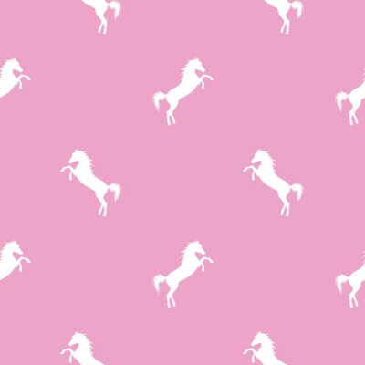 Behang Witte paarden op een roze achtergrond