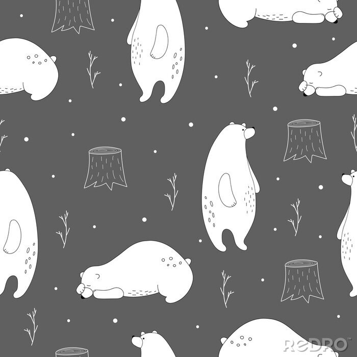Behang Witte Scandinavische beren op een grijze achtergrond