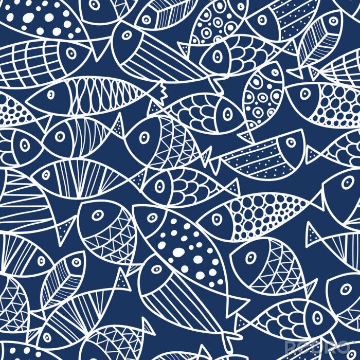 Behang Witte vis op een blauwe achtergrond