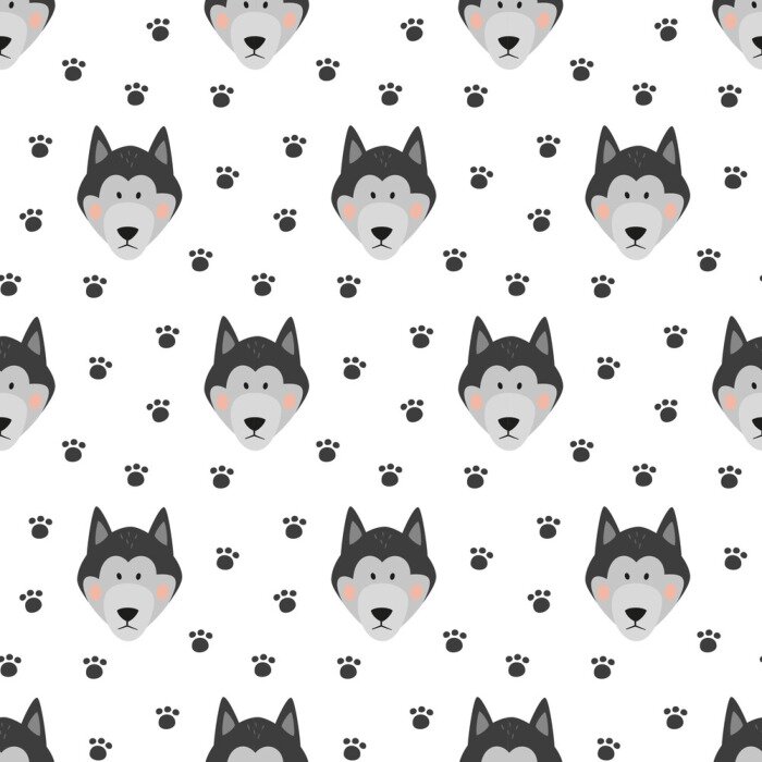 Behang Wolfskoppen en pootafdrukken