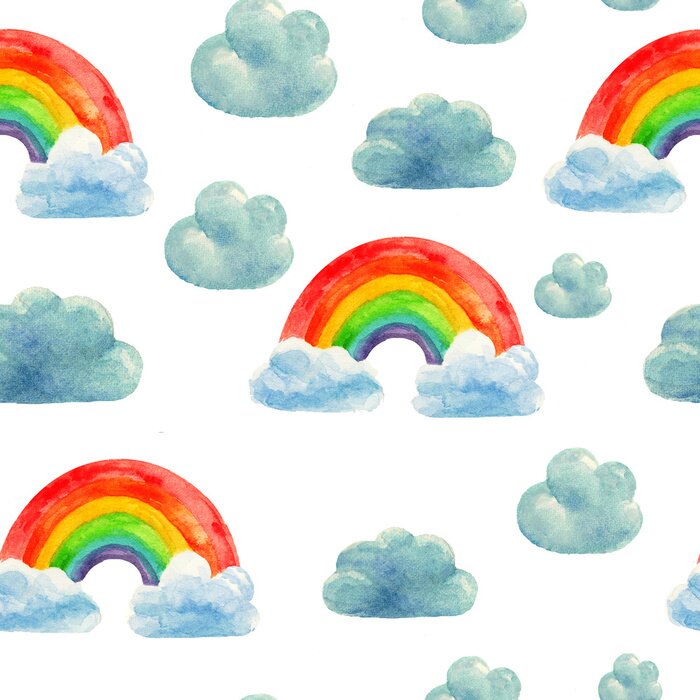 Behang Wolken en een regenboog