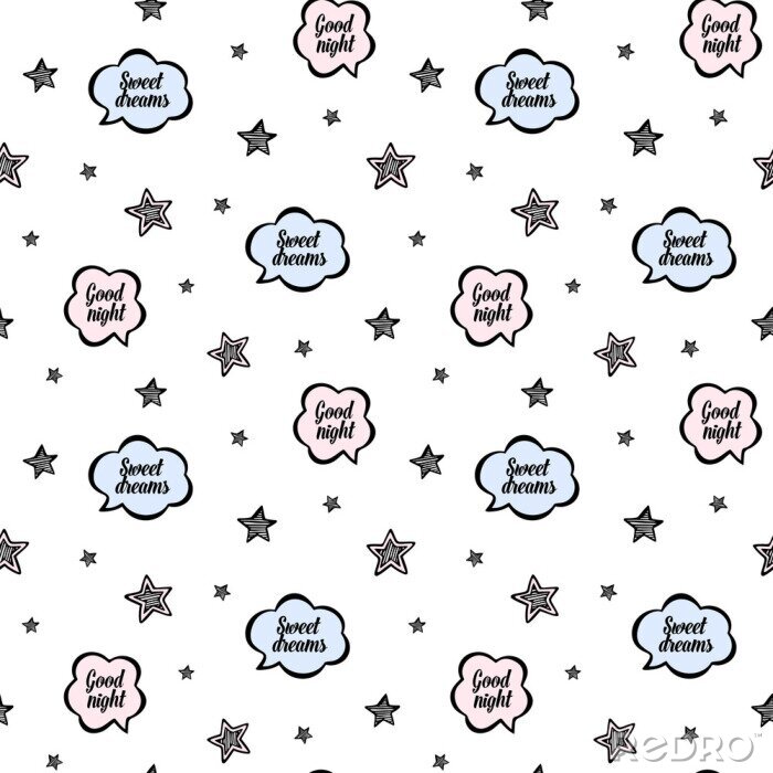 Behang Wolken met tekst en sterren