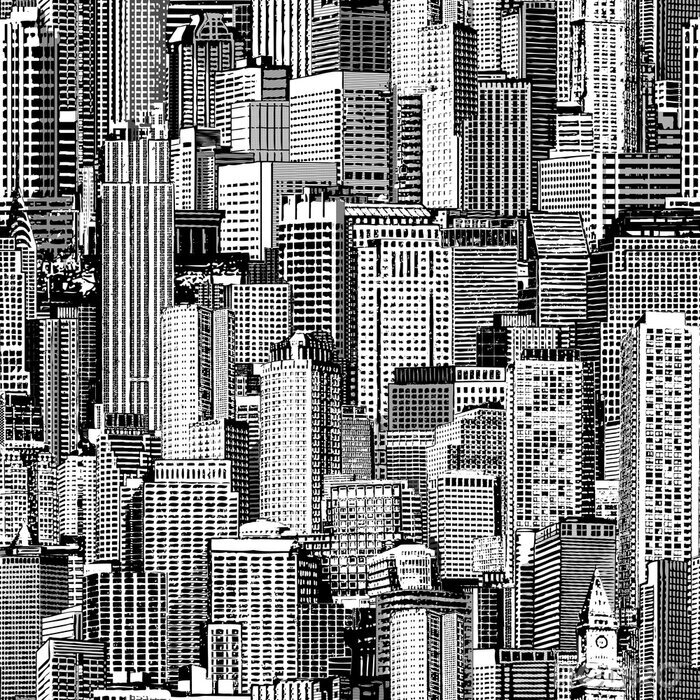 Behang Wolkenkrabberstad Naadloos Patroon (groot) is handtekening van verschillende hoge gebouwen zoals Manhattan in isometrische projectie. Hoge resolutie naadloze structuur