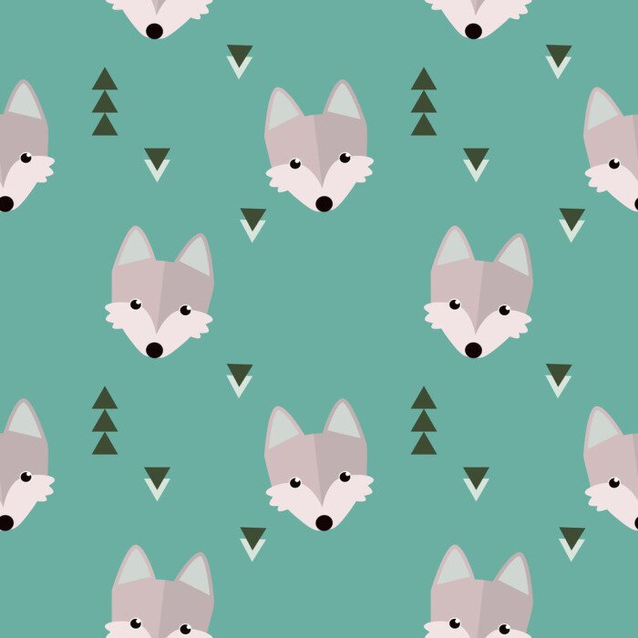 Behang Wolven en kerstbomen voor kinderen in Scandinavische stijl